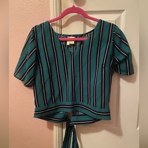 V neck green top with tie detailing